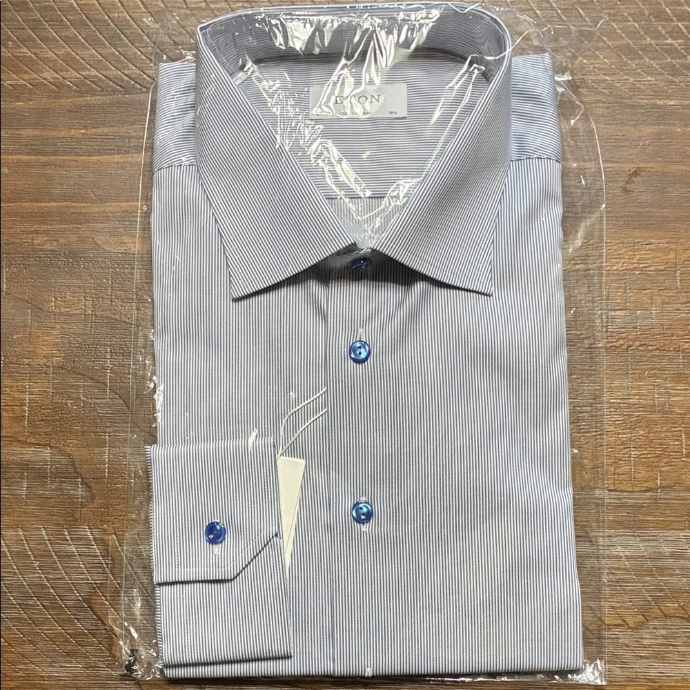 Eton Men's Pinstriped Dress Shirt White with Blue